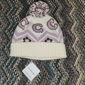 Coach Cream and Purple Beanie